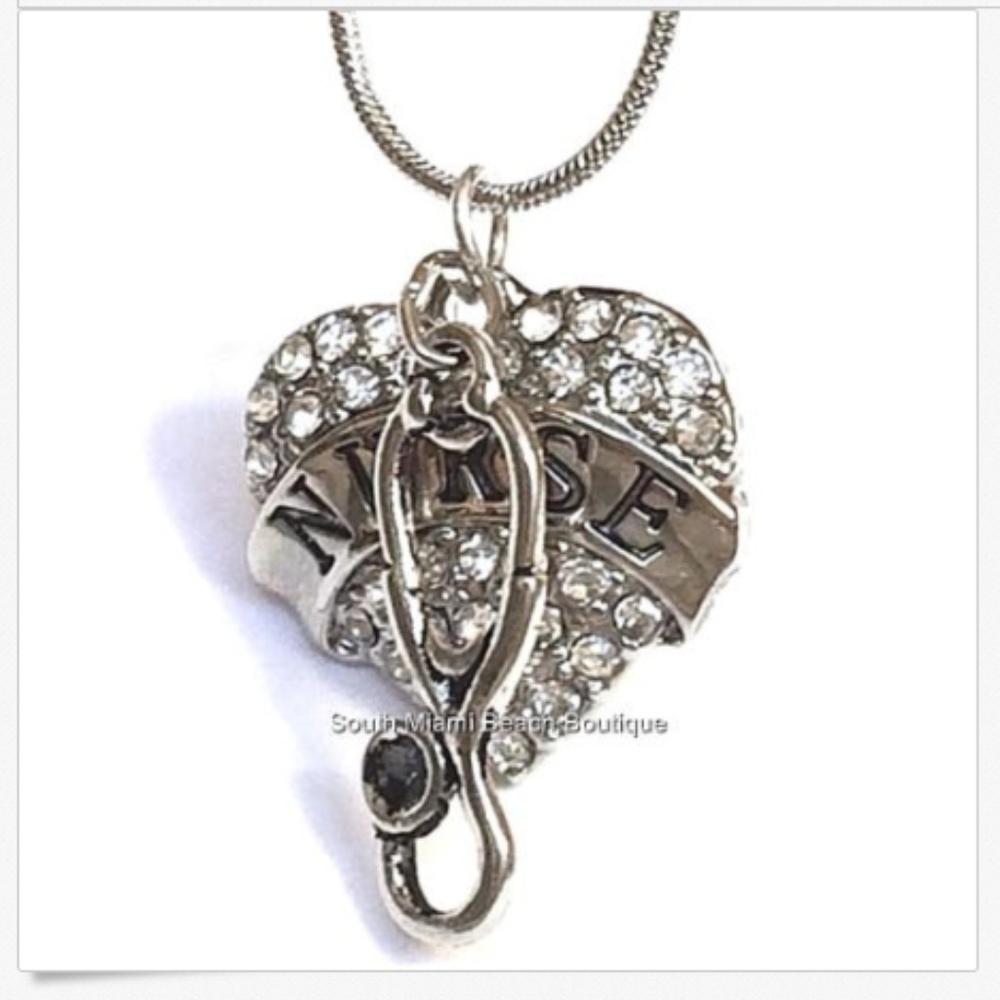 Silver NURSE Nursing Stethoscope Necklace 18'20" - Picture 8 of 8